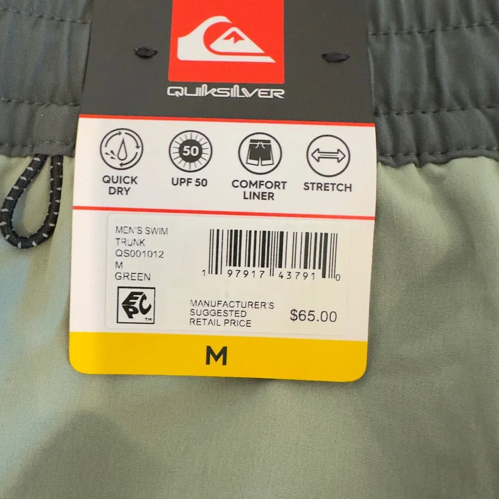 Quiksilver Mens Swim Trunks Green Grey Stretch Boardshorts QS001012 Medium NWT